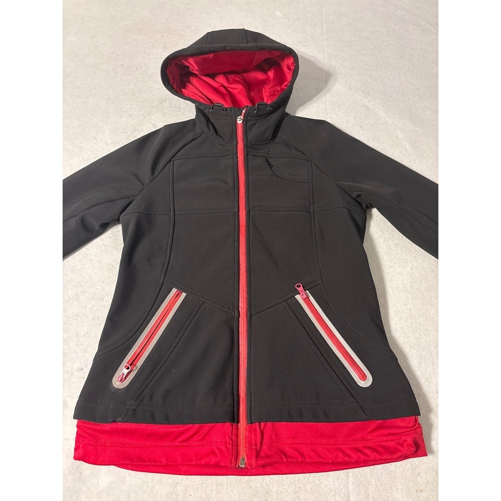 Athleta Softshell Jacket Womens Black Red  Hooded Full Zip Athletic
